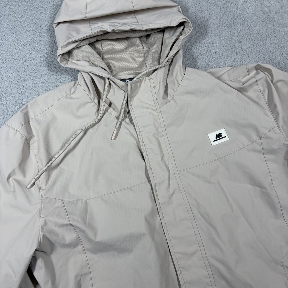 New Balance Rain Jacket Womens XL Taupe Beige Earth Tones Packable Hooded Wind